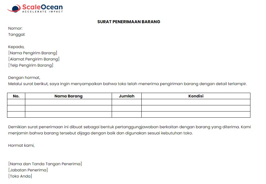 surat penerimaan barang untuk ritel