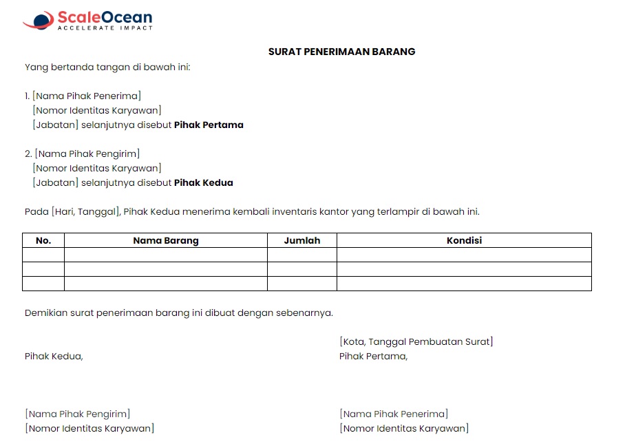 surat penerimaan barang untuk kantor